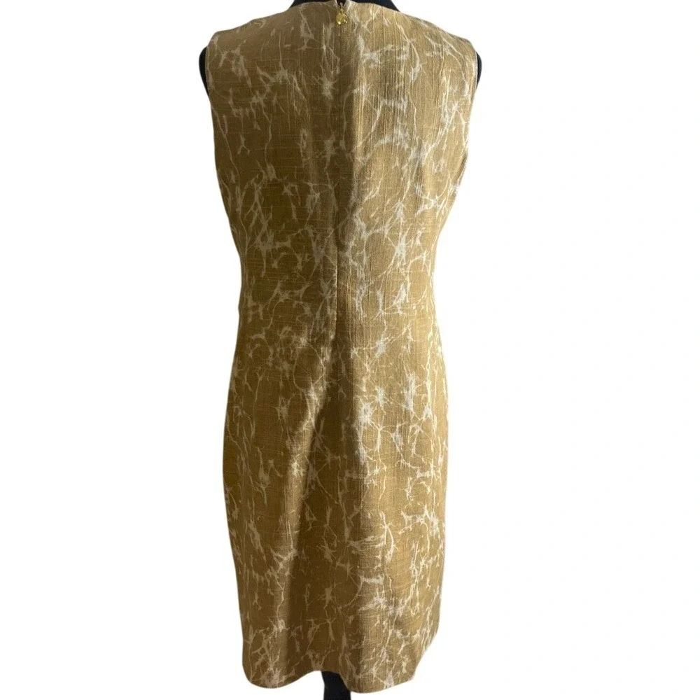 Michael Kors Y2K Vintage Mustard White Marble Print Sleeveless Sheath Dress SZ 6